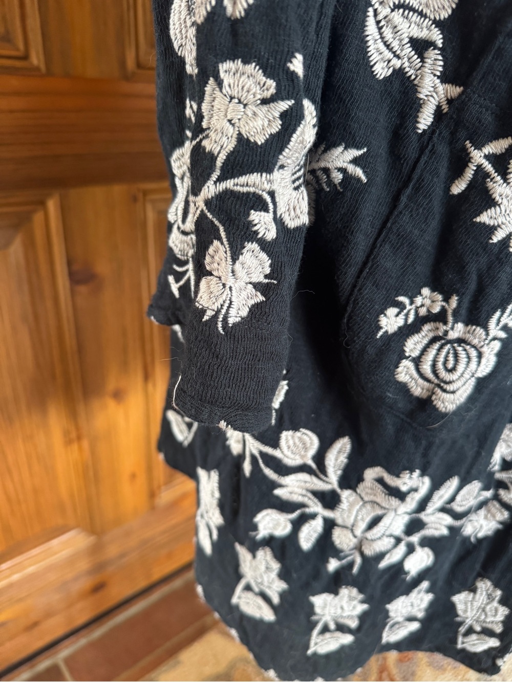 Johnny Was Black Long Sweater with White Floral Embroidery - Picture 3 of 5